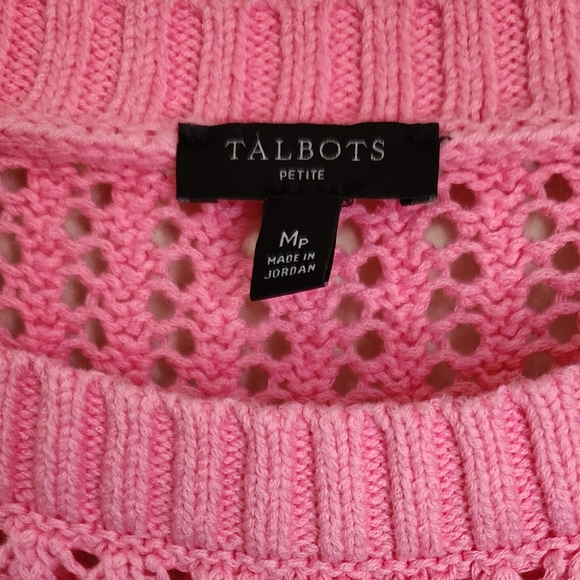 Talbots Open Knit Raglan Long Sleeve Pink Sweater Size Petite Medium - Picture 4 of 12